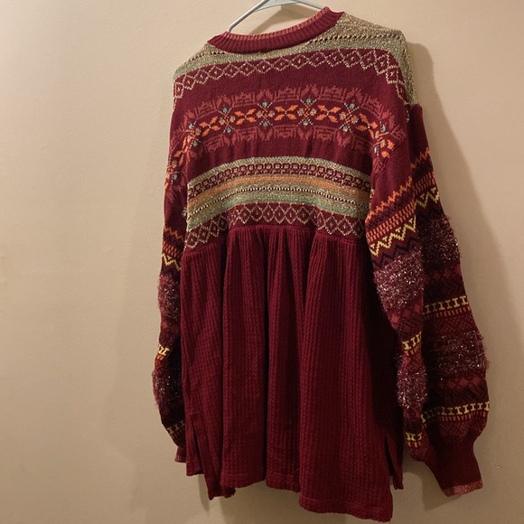 Free People Women's Burgundy Patterned Sweater - medium - babydoll - Picture 6 of 6